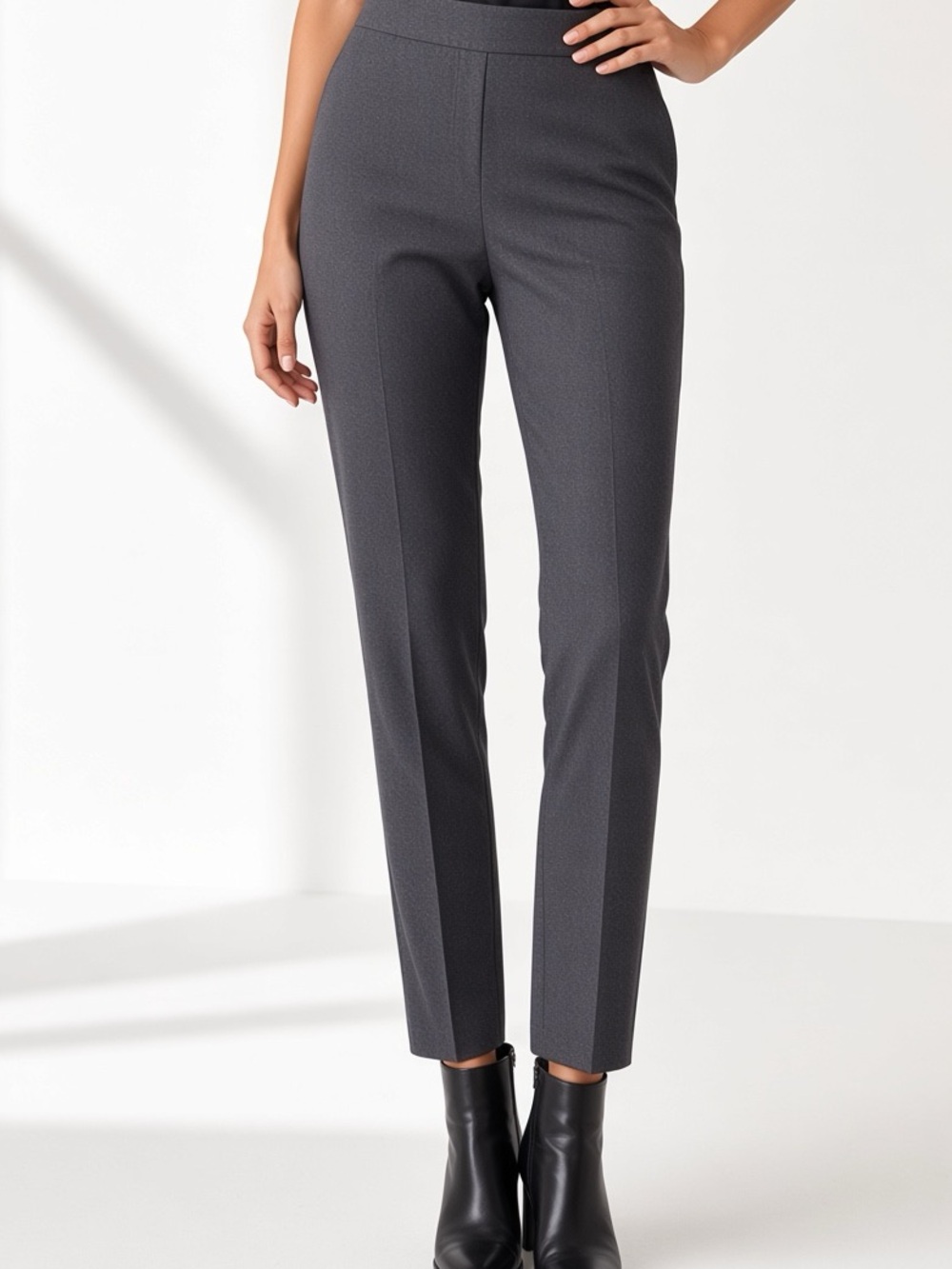 Eileen Fisher Stretch Knit Ankle Pant Wool Dark Gray 12